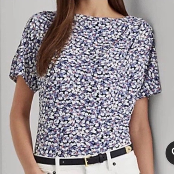 Ralph Lauren LRL Black Label  Short Sleeve  Cotton Floral Top Blouse Size  1X - Picture 1 of 10